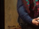 painting of a woman holding a plate of food in her hands