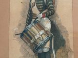 a drawing of a soldier with a drum in his hand