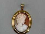a close up of a picture of a woman ' s face in a gold frame