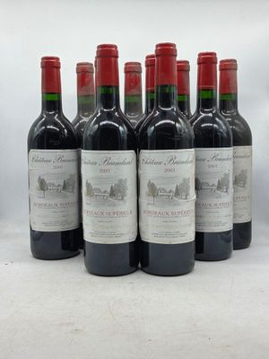 six bouteilles de vin rouge sont alignées