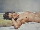 a painting of a naked man laying on a bed