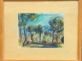a picture of a painting of trees in a frame