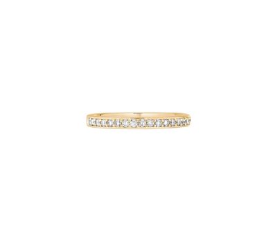 a yellow gold ring with diamonds on a white background