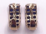 pair of gold tone earrings with blue stones on a white background