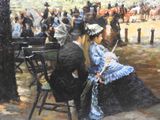 a painting of a couple sitting on a park bench