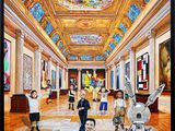 a painting of a group of people standing in a room