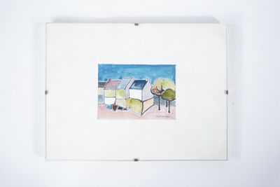École du XXe siècle. Pavillon Aquarelle sur papier, Signé en…