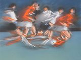 a painting of a group of people on a bike