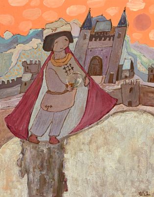 un tableau représentant une femme à cheval, sur un cheval blanc