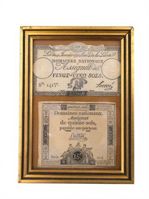 Deux ASSIGNATS réunis dans un encadrement.