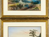 deux aquarelles représentant un paysage de montagne