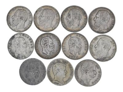 Onze pièces en argent. Usures. - 5 pièces de 5 francs belges… - Photo 1