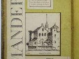 an open book with drawings of a building and other things on it