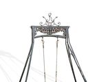 a metal swing with a bird on it on a white background
