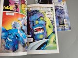a book opened to a comic book with a picture of the hulk