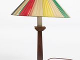 a lamp that has a colorful shade on it