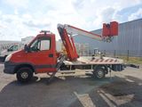 a red truck with a crane on the back of it