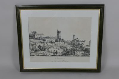 a drawing of a castle in the middle of a field