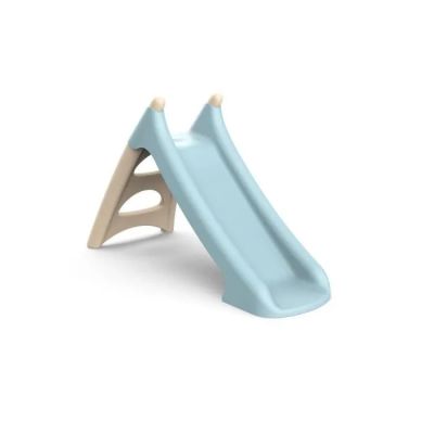 a blue slide that is on a white surface