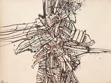 a drawing of a man holding a knife in his hand