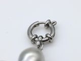 a close up of a silver ball and a ring on a white surface