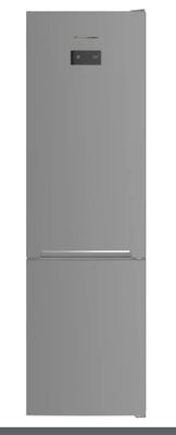 a gray refrigerator freezer sitting on top of a white counter