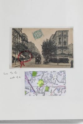 a picture of a postcard with a picture of a street