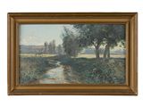 an image of a painting of a river and trees in a field