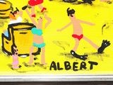 a picture of a painting of a man and a woman on the beach