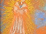 chalk drawing of a woman holding a child in her arms