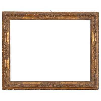an old gold frame with a white background