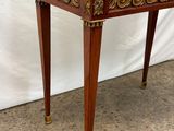 an image of a small wooden table with a marble top