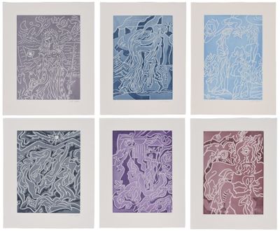 six imprimés de couleurs différentes, de formes et de tailles variées