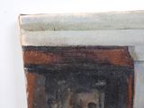 a painting of a cat sitting in front of a fire place