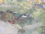 a painting of a bird that is sitting on a bench
