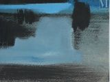 a black and blue painting of a body of water