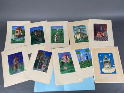 six cartes représentant des maisons, posées sur une table