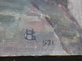 an oil painting of a bird sitting on top of a wooden table
