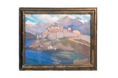 une image représentant un tableau d'un château au sommet d'une montagne