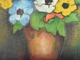 a painting of flowers in a vase on a table
