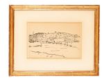 an image of a drawing of a city in a wooden frame