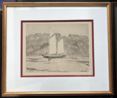 Fernand Jobert (1876-1949), barque sous voile, lavis et cray…