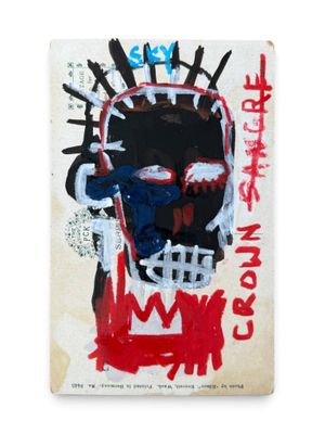 an image of a painting of a skull with a crown on it ' s head
