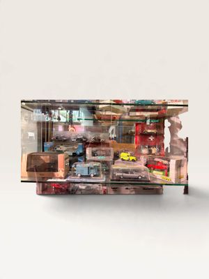 an image of a display case with many items in it