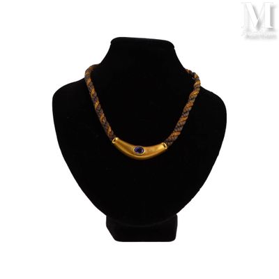 Collier améthyste Collier en or jaune 18K (750°/°°) et corde… - Photo 1