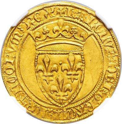 a gold coin with a crown on top of it