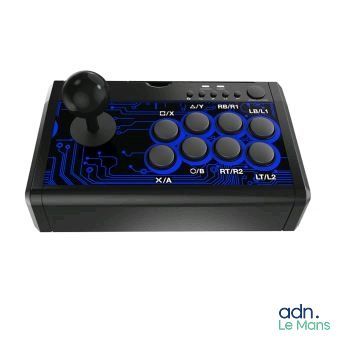 une image montrant un gros plan d'une manette de jeu sur fond blanc