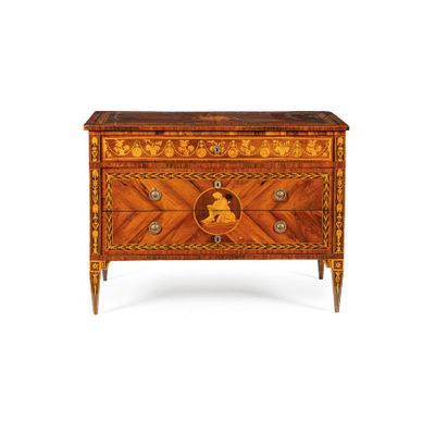 COMMODE PLAQUÉE DE DIVERS BOIS, LOMBARDIE, 18E - 19E SIÈCLE - Photo 1