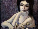 an image of a painting of a woman with flowers in her hand