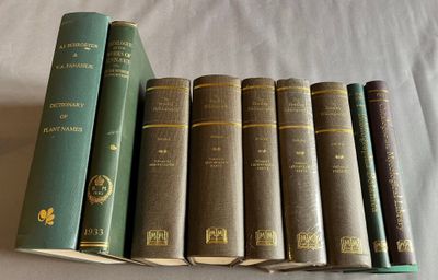 plusieurs vieux livres sont alignés sur une surface blanche